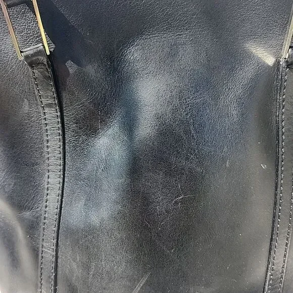 Vintage Saks 5th Ave Genuine Leather Black Bucket Structured Shoulder Bag Purse - Picture 5 of 13